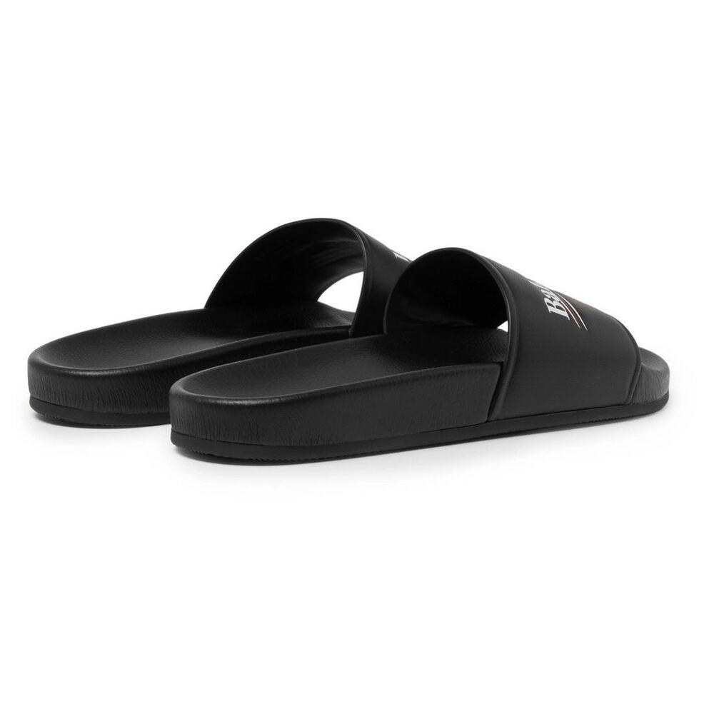 Balenciaga Black Leather Campaign Logo Slide Pool Sandal Flip Flop Flat 44 11 - Picture 13 of 15